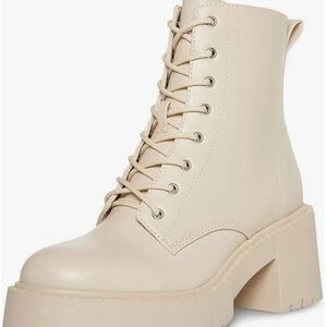 Cream Lace-Up Ankle Boots